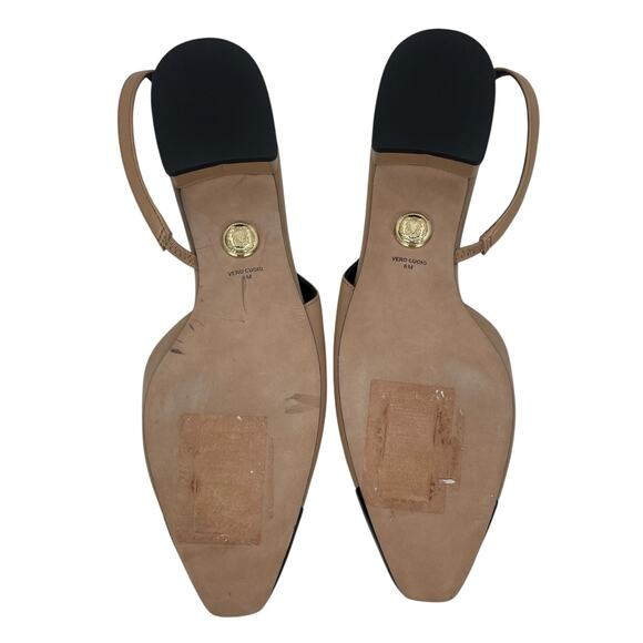 Veronica Beard Cecile Leather Cap Toe Slingback Pump Black Tan Size 8M - Picture 9 of 12